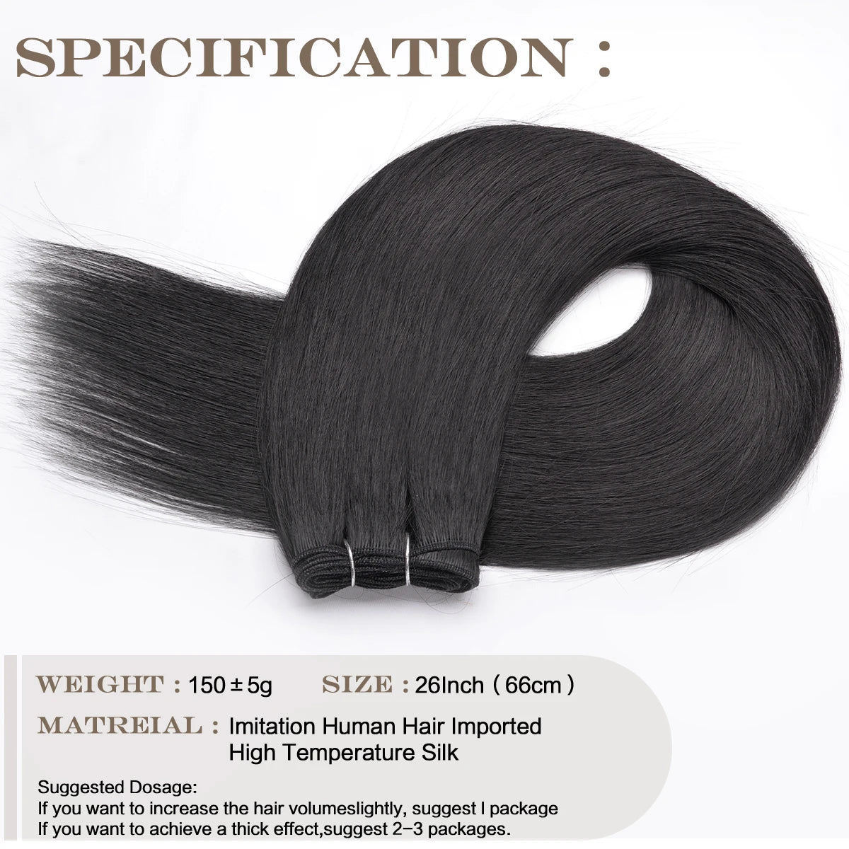 Straight Hair Extensions Synthetic Smooth Ombre Hair Weaving 26 inches brown Synthetic Straight Hair Bundles Full To End