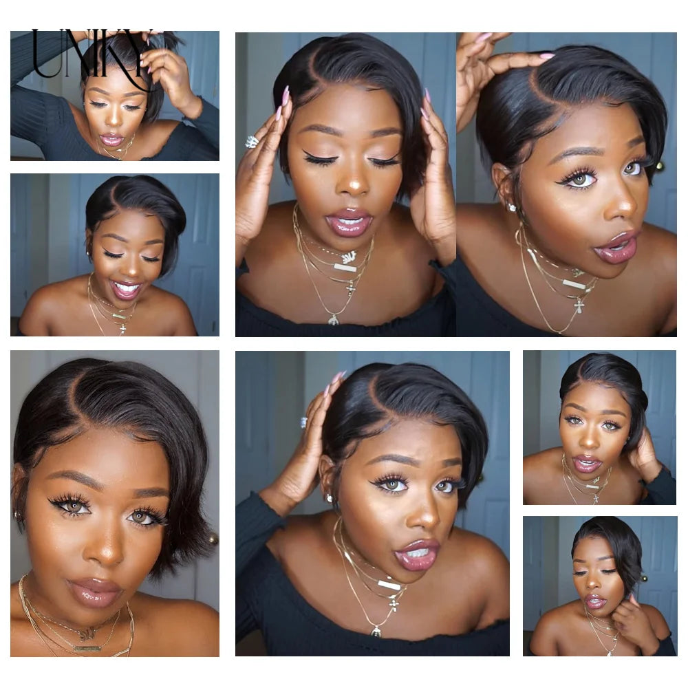 Pixie Cut Wigs Human Hair Wigs For Women straight Short Bob Wig Brazilian PrePlucked 13x4 Lace Frontal Human Hair Wig 180Density