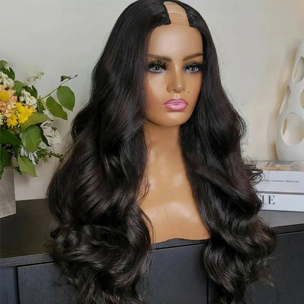 U Part Wig Body Wave Human Hair Wigs 100% Human Hair Brazilian Wavy V Part Wig V Shape Glueless Wig Mininal Leave Out 180Density