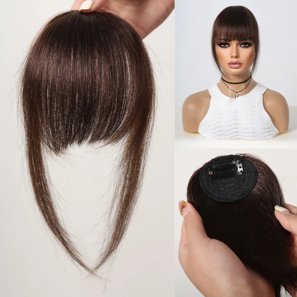 Human Hair Bangs for Women Clip on Air Bangs for Daily Hair Extensions Natural Black Human Wispy Bangs Fringe Blunt Cut Bangs